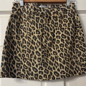 Leopard Print Denim Skirt